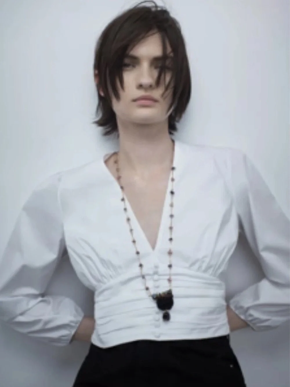 Zara Pleated Poplin Crop Blouse in White Size M EUC